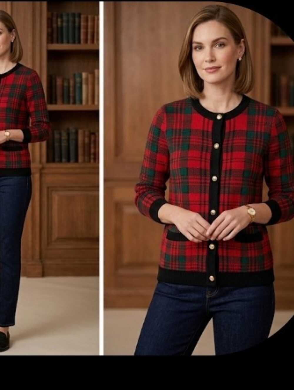 Vtg red plaid Cardigan sz S Crystal Kobe